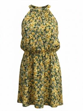 Floral Halter Sundress in Yellow and Green